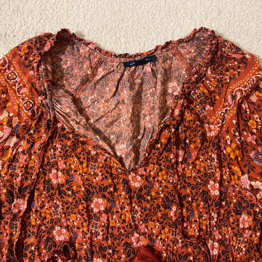 American Eagle Red Floral Boho Top - Size Large - Picture 2 of 3